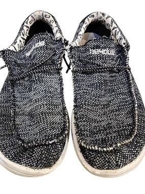 Hey Dude Woven Knit Slip-On Sneakers in Black & White